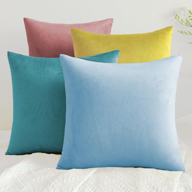 QUORGVES Light Blue Throw Pillows Spring Light Blue Pillow Covers 18x18 Inch Pack of 2 Soft Velvet Square Solid Sky Blue Throw Pillow Cover 18 x 18 Set of 2 - Image 5