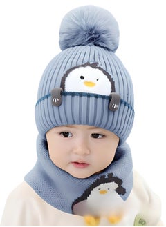 SARAOONT 2 Piece Cartoon Penguin Knitted Winter Hat and Scarf for Babies and Toddlers Ages 0 to 4 Years Warm Knit Beanie and Neck Warmer for Boys and Girls  - Image 1