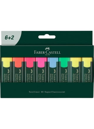 Highlighters Set of 8 Neon Colours with Long Lasting Wedge Tip Line Width 1-5 mm Refillable