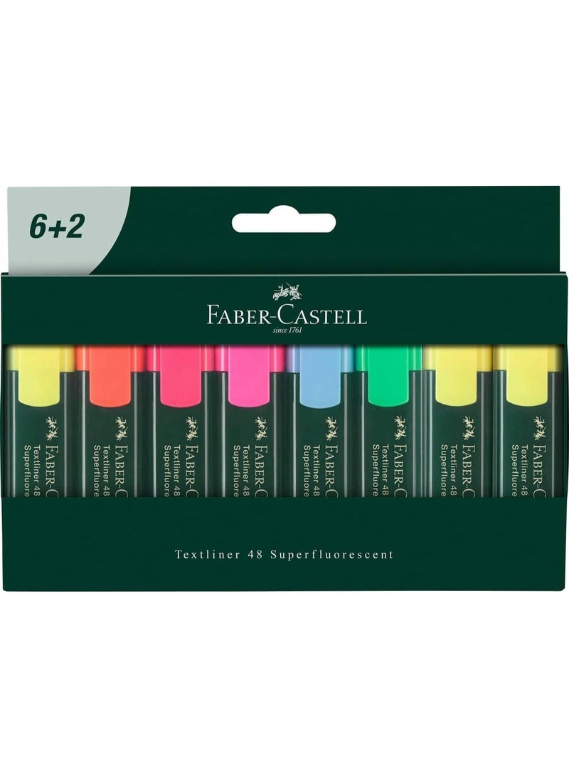 Highlighters Set of 8 Neon Colours with Long Lasting Wedge Tip Line Width 1-5 mm Refillable