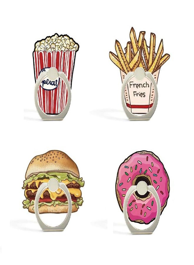 JCSMARTEC 4Pack Cute Phone Ring Grip, Funny Donuts Popcorn Ice Cream Hamburg Chips Cartoon 360 Rotation Finger Ring Holder Mount Stand Kickstand (Donuts) - Image 1