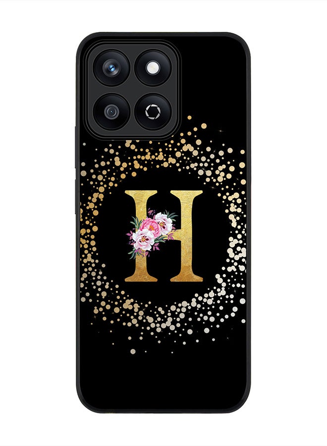 Stylizedd For Honor X7c 4G Case,Slim fit Camera Protection, Shockproof Thin Phone cover  - Custom Monogram Floral - H ( Black ) - Image 1