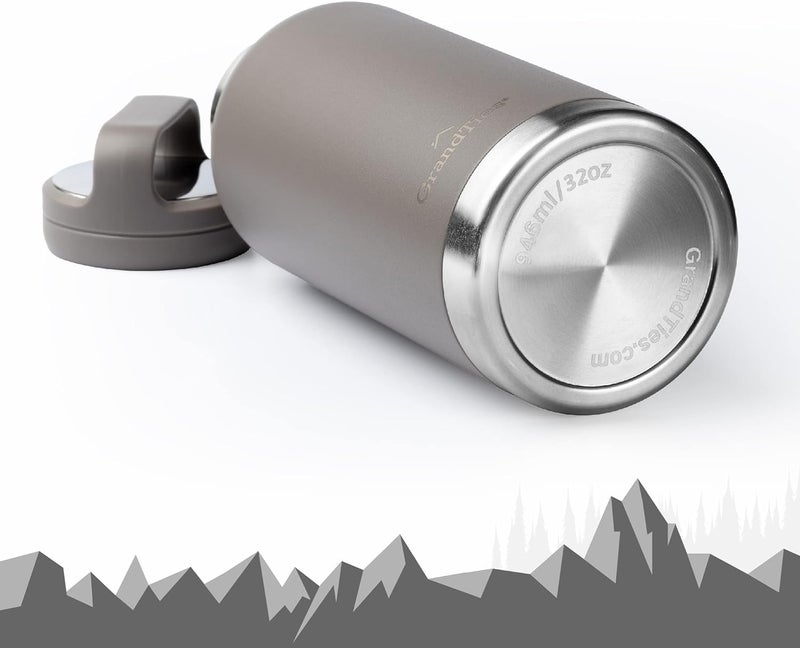 GRANDTIES 2 Lids Sports Stainless Steel Water Bottles - Wide Mouth Vacuum Insulated Reusable Leak Proof BPA-Free Travel Metal Canteen  Thermos Bottles for Men Women Gym (Caffe Latte 32 oz) - Image 5