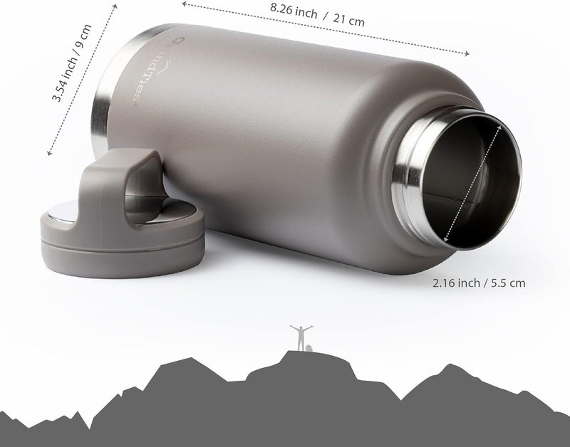 GRANDTIES 2 Lids Sports Stainless Steel Water Bottles - Wide Mouth Vacuum Insulated Reusable Leak Proof BPA-Free Travel Metal Canteen  Thermos Bottles for Men Women Gym (Caffe Latte 32 oz) - Image 4