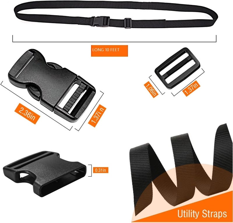 iCONY 10 feet Long Utility Strap Belt with Quick-Release Buckle Adjustable, for Luggage Bags, Traveling, Bikes, Cars, Outing, (Black, 4 Pack) - Image 2