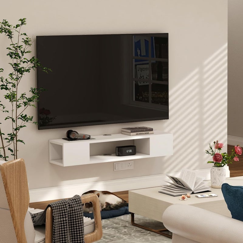 GHC Floating TV Stand, Wall Mounted Entertainment Center and Cabinet Shelf, Media Console for DVD Player, Space-Saving Under TV Shelf for Bedroom, Living Room (White) - Image 5