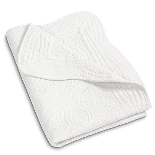 MONOBLANKS Baby Quilt Personlized Monogram Lightweight Embossed Scalloped Throw Blanket Four Seasons (White) - Image 1