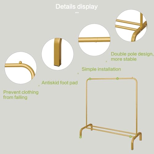 KEEKOS Single Pole Coat Hanger/Cloth Stand/Garment Stand with Bottom Shelves - Metal Garment Rack for Organized Storage 8 Hook (Multi) (Gold) - Image 3
