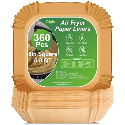 Tripho 360 Pcs 8” Square Unbleached Heavy Duty Air Fryer Paper Liners Disposable, Non-Stick & Non-Leak Parchment Paper Liners for Airfryer Basket, Deep Fryer Parts & Accessories - Image 1