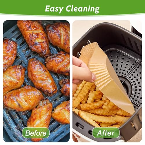 Tripho 360 Pcs 8” Square Unbleached Heavy Duty Air Fryer Paper Liners Disposable, Non-Stick & Non-Leak Parchment Paper Liners for Airfryer Basket, Deep Fryer Parts & Accessories - Image 5