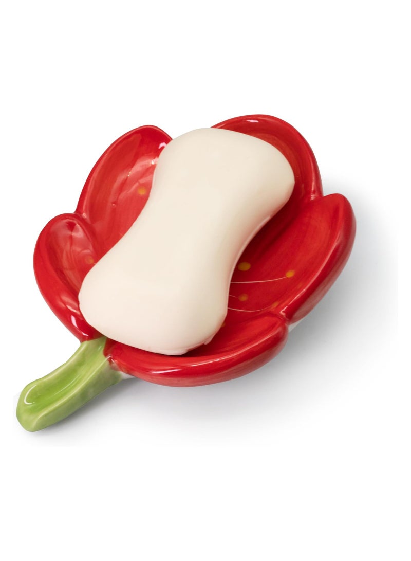 SOLARAE Ceramic Soap Dish, Soap Holder for Bathroom, Flower Soap Bar Holder for Shower, Easy Cleaning Soap Saver Tray Decoration for Bathroom, Sinks, Kitchen (Red) - Image 1