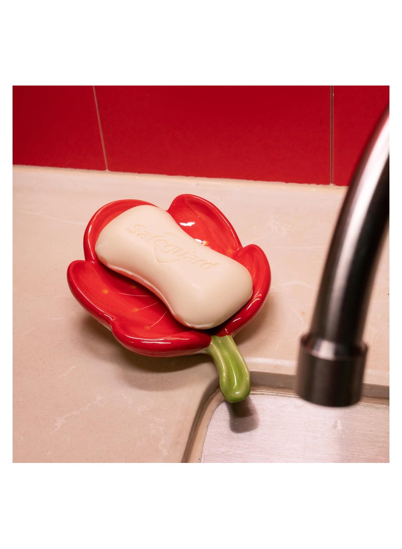 SOLARAE Ceramic Soap Dish, Soap Holder for Bathroom, Flower Soap Bar Holder for Shower, Easy Cleaning Soap Saver Tray Decoration for Bathroom, Sinks, Kitchen (Red) - Image 3