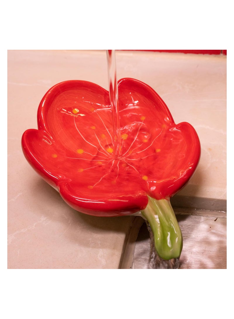 SOLARAE Ceramic Soap Dish, Soap Holder for Bathroom, Flower Soap Bar Holder for Shower, Easy Cleaning Soap Saver Tray Decoration for Bathroom, Sinks, Kitchen (Red) - Image 2