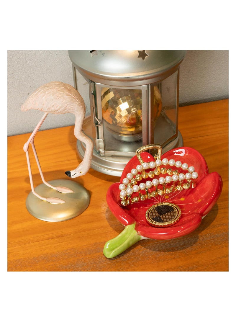 SOLARAE Ceramic Soap Dish, Soap Holder for Bathroom, Flower Soap Bar Holder for Shower, Easy Cleaning Soap Saver Tray Decoration for Bathroom, Sinks, Kitchen (Red) - Image 4