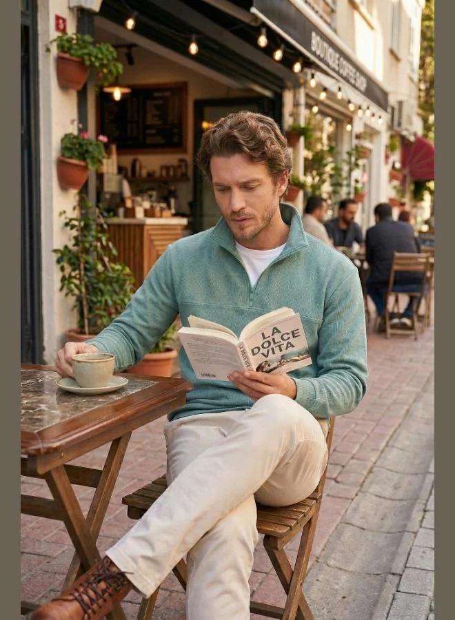 بوراتي كنزة رجالي بياقة واقفة وسحاب نص قطن من بوراتي