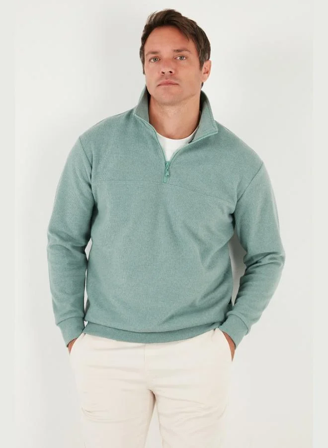 بوراتي كنزة رجالي بياقة واقفة وسحاب نص قطن من بوراتي