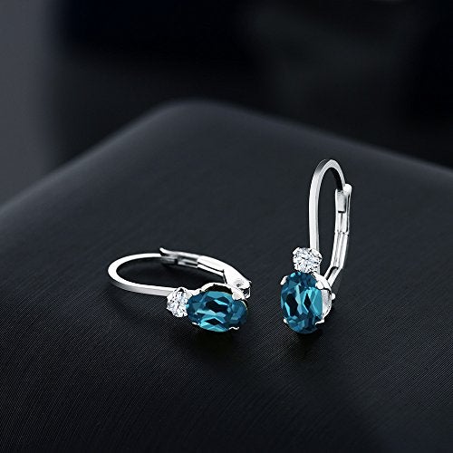 Gem Stone King Drop Leverback Earrings for Women | 925 Sterling Silver | Gemstone Birthstone and White Created Sapphire | Oval 6X4MM and Round 2MM | 3/4 Inch - Image 4