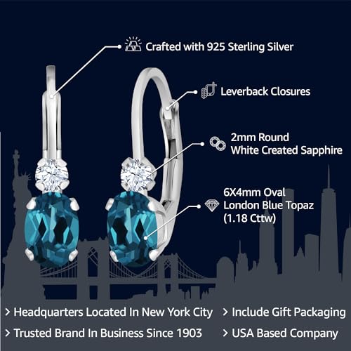 Gem Stone King Drop Leverback Earrings for Women | 925 Sterling Silver | Gemstone Birthstone and White Created Sapphire | Oval 6X4MM and Round 2MM | 3/4 Inch - Image 2