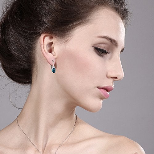Gem Stone King Drop Leverback Earrings for Women | 925 Sterling Silver | Gemstone Birthstone and White Created Sapphire | Oval 6X4MM and Round 2MM | 3/4 Inch - Image 3