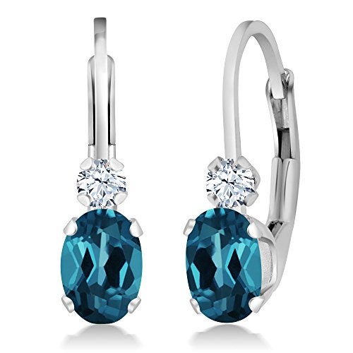 Gem Stone King Drop Leverback Earrings for Women | 925 Sterling Silver | Gemstone Birthstone and White Created Sapphire | Oval 6X4MM and Round 2MM | 3/4 Inch - Image 1