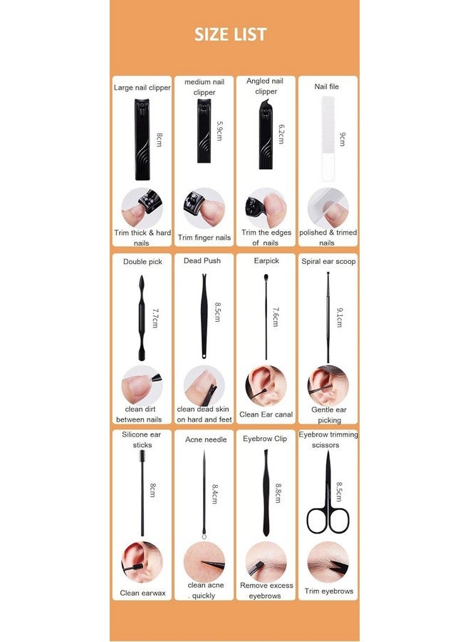 WHISKET 12Pcs Manicure Kitpedicure Kitprofessional Grooming Kitnail Tools With Luxurious Travel Case (Black Orange) - Image 3