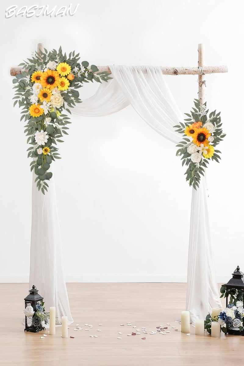 BASIMAN Arch Flowers with Drapes Kit (Pack of 3) for Wedding Ceremony Arbor and Reception Backdrop Decoration Wedding Welcome Signs Floral Birthday Party Decoration(Sunflower) - Image 2