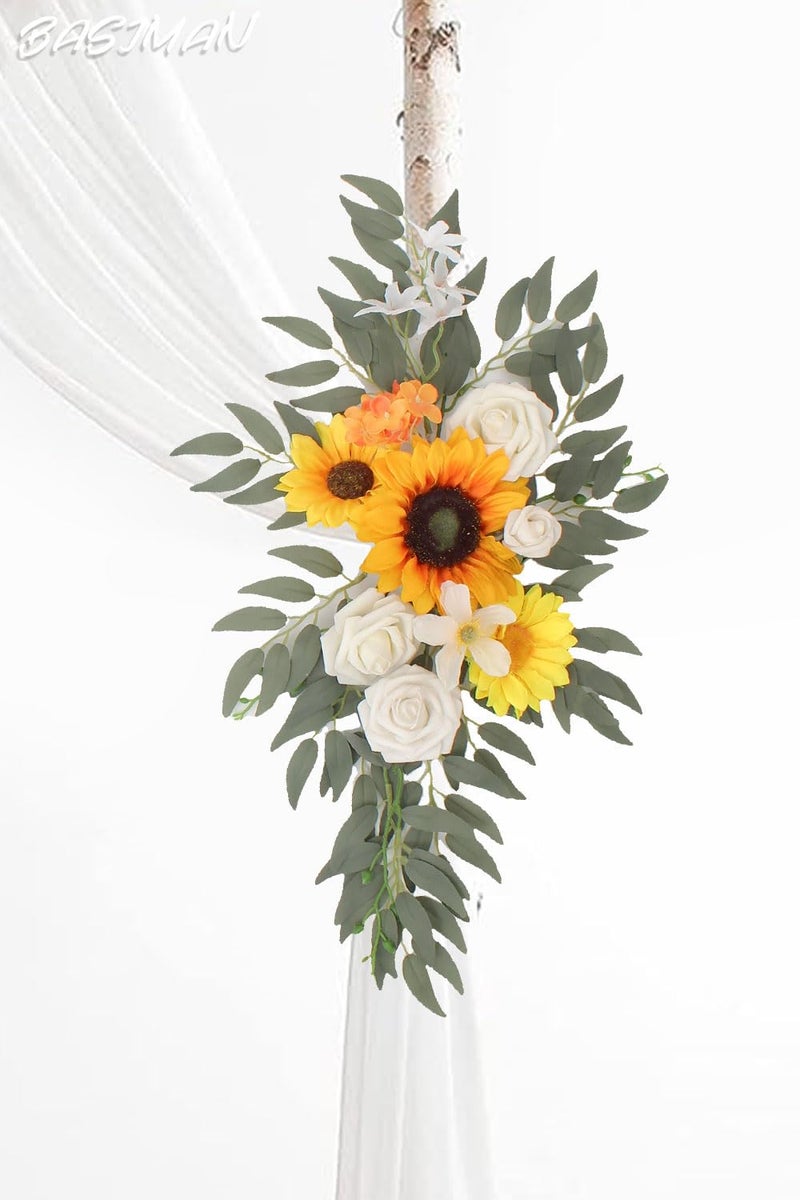 BASIMAN Arch Flowers with Drapes Kit (Pack of 3) for Wedding Ceremony Arbor and Reception Backdrop Decoration Wedding Welcome Signs Floral Birthday Party Decoration(Sunflower) - Image 5