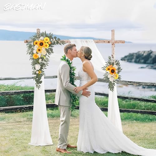 BASIMAN Arch Flowers with Drapes Kit (Pack of 3) for Wedding Ceremony Arbor and Reception Backdrop Decoration Wedding Welcome Signs Floral Birthday Party Decoration(Sunflower) - Image 3