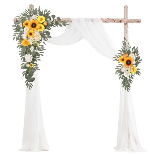 BASIMAN Arch Flowers with Drapes Kit (Pack of 3) for Wedding Ceremony Arbor and Reception Backdrop Decoration Wedding Welcome Signs Floral Birthday Party Decoration(Sunflower) - Image 1
