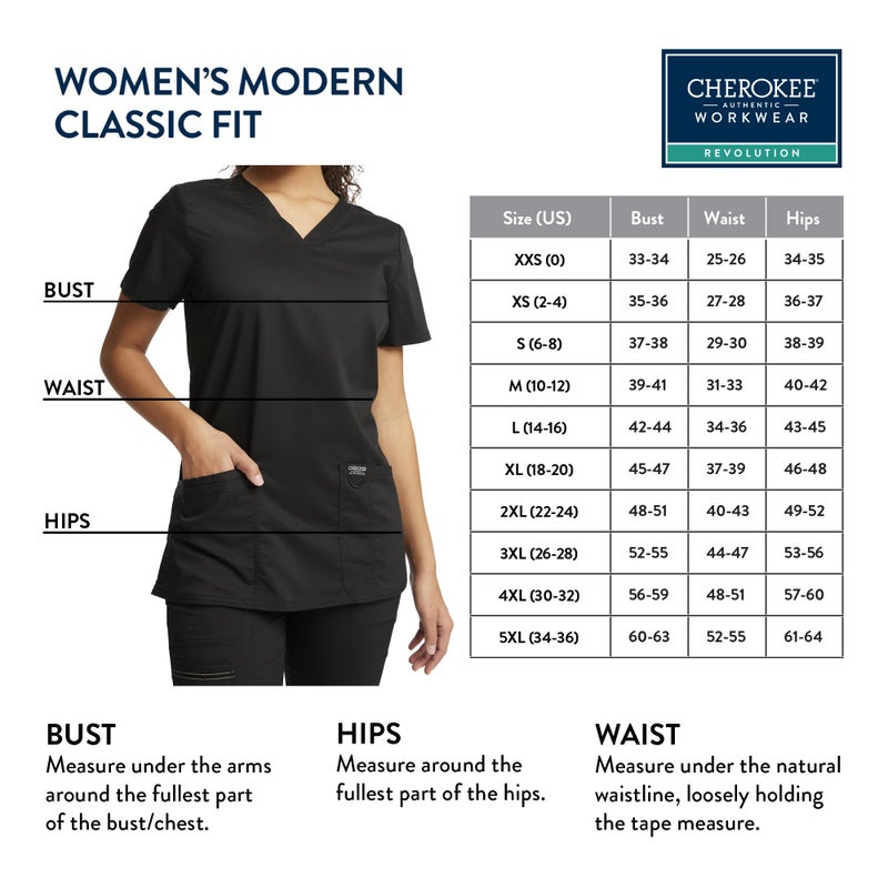 Cherokee V-Neck Scrubs for Women Workwear Revolution, Soft Stretch, Easy Care WW620, M, Black - Image 3