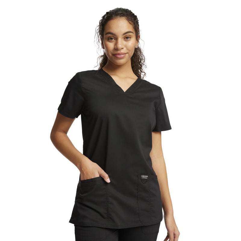 Cherokee V-Neck Scrubs for Women Workwear Revolution, Soft Stretch, Easy Care WW620, M, Black - Image 1