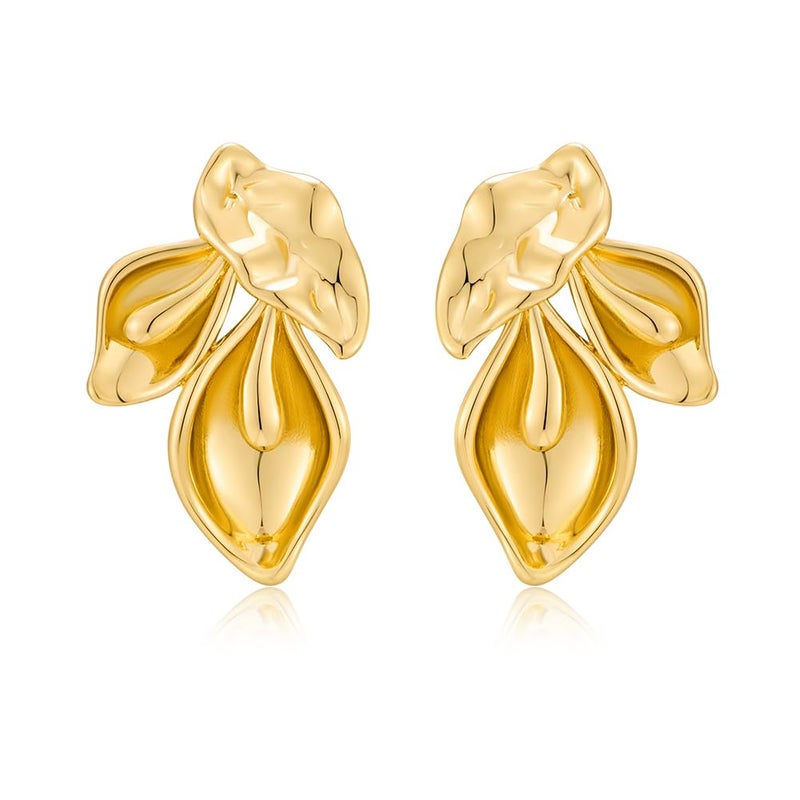 FAUTHENTICUTE 14k Gold Flower Dangle Earrings For Women 3pcs Flower Petals Statement Earring With Pistil Hugged - Image 1
