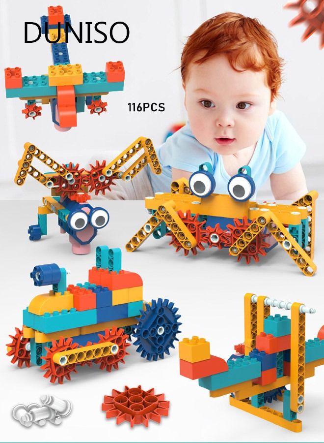 DUNISO 116 Pcs Building Blocks Kits Electric Building Block DIY STEM Toys Creativity Building Blocks Set Kids Toys Educational Construction Toys for Preschool Kids Boys and Girls - Image 1