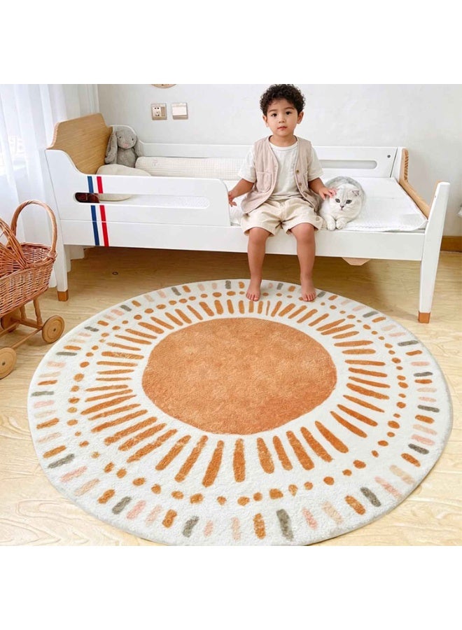 Soft Area Rug,Cute Point Rings Kids Play Mat,Baby Nursery Rug,Suitable for Living Rooms, Bedrooms, Children Toddlers Bedroom,and Home Decor(Round 47.2") - Image 4