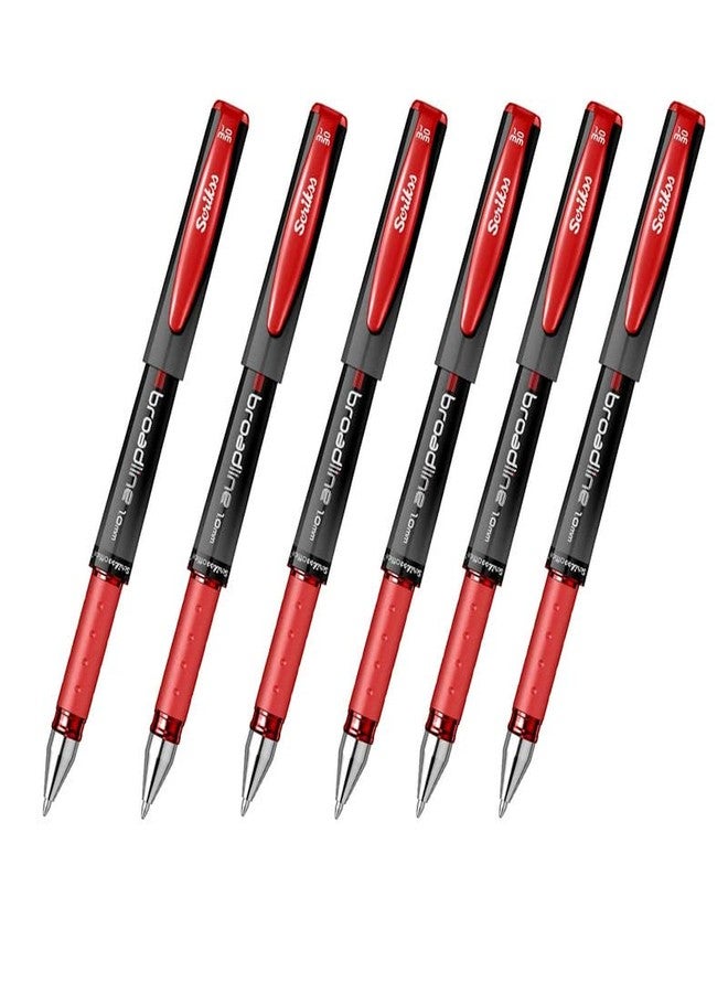 Scrikss Office Broadline 1.0mm Gel Pen - Fast Dry Gel Ink, Smooth Writing, ABS Plastic Body - Set of 6 Pens (Red) - Image 1