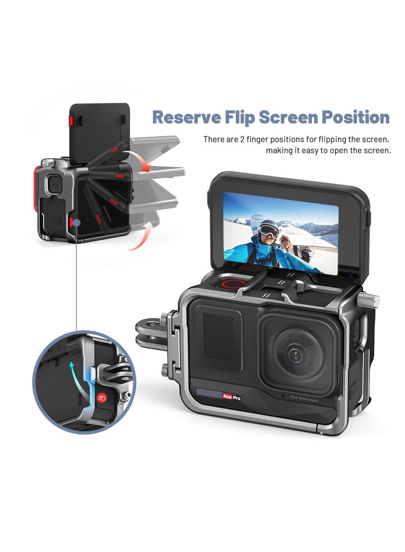 Aluminum Frame Cage with Lens Cap for Insta360 Ace/Ace Pro, with Lens Silicone Case, Metal Protective Durable Housing Case, with Cold Shoe Mount, Compatibel with Official Pivot Stand Mount - Image 5