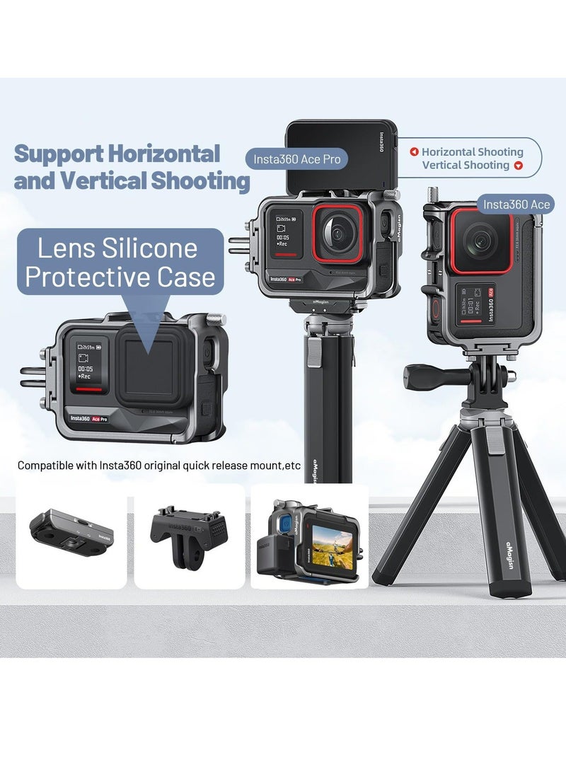 Aluminum Frame Cage with Lens Cap for Insta360 Ace/Ace Pro, with Lens Silicone Case, Metal Protective Durable Housing Case, with Cold Shoe Mount, Compatibel with Official Pivot Stand Mount - Image 4