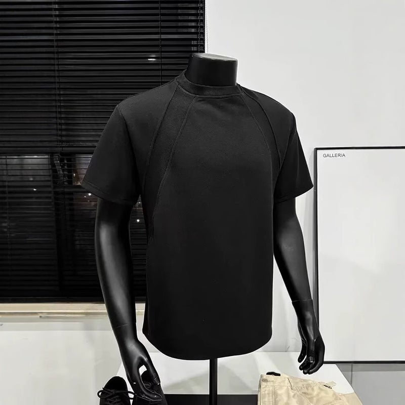 Cleanfit Gray Small Neckline T-Shirt Men'S American Style Right Shoulder Short Sleeve Boxy Splicing Half Sleeve - Image 4