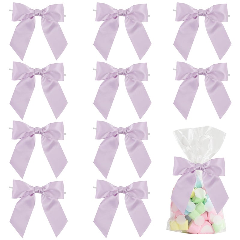 AIMUDI Lilac Satin Bows 45 PreTied Purple Twist Tie Bows for Treat Bags Light Purple Ribbon Bows for Crafts Premade Bows for Gift Wrapping Wedding Decor Baby Shower Party Favors 36 PCs