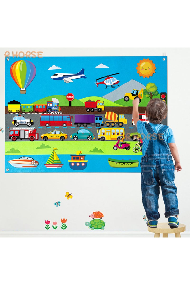 35Pcs Vehicle Preschool Felt Story Board Kit for Kids Early Education Supplies Montessori Toy Wall H