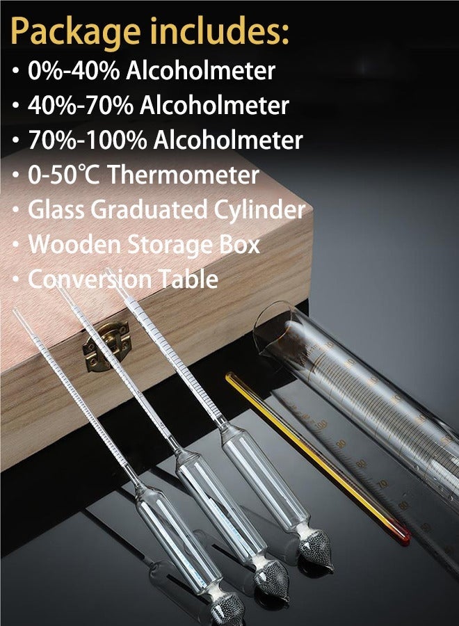 كيلا مجموعة اختبار مقياس كثافة الكحول ونسبة الكحول في البيرة المنزلية، بما في ذلك مقياس الحرارة وأسطوانة القياس الزجاجية وحقيبة التخزين - Image 2