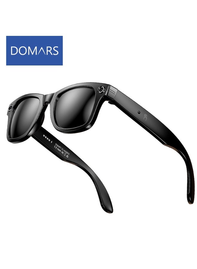 Domars Bluetooth Sunglasses Voice Control and Open Ear Style Fashion Smart Glasses for Athletic Outdoor Sports Smart AI Translation Glasses with Headphones and Speaker AI Translation into 164 languages AI Chat IP65 Waterproof AI Assistant Music - Black - Image 1