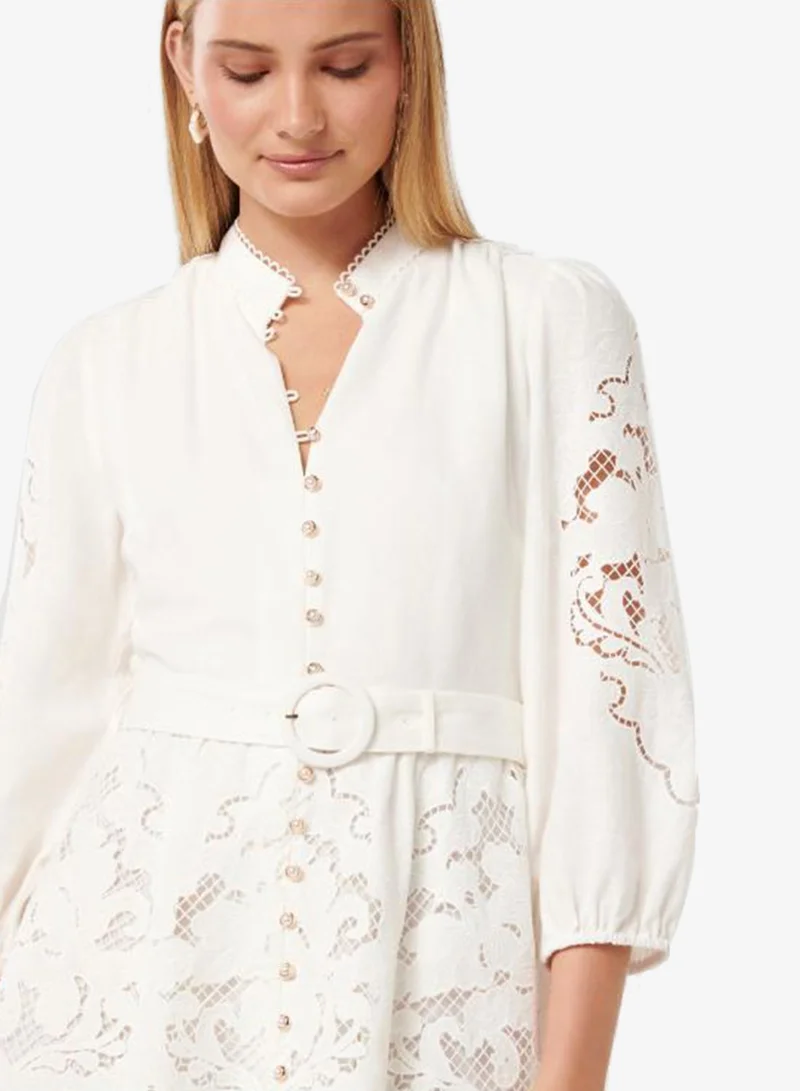 forever new  Rhi Embroidered Belt Detailed Mini Dress for Women | Best Price UAE