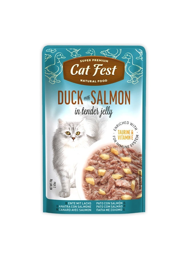 Cat Fest بط مع سمك السلمون في جلي رقيق للقطط - 70غ - Image 1