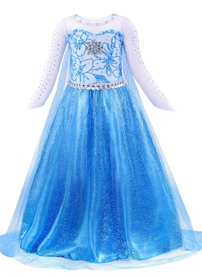 Beauenty Costumes for Girls, Elsa Princess Dress with Princess Crown Magic Wand Accessories, Elsa Princess Dress Up Deluxe Shining Girls Fancy Dress for Party, Cosplay, Pageant - Image 2