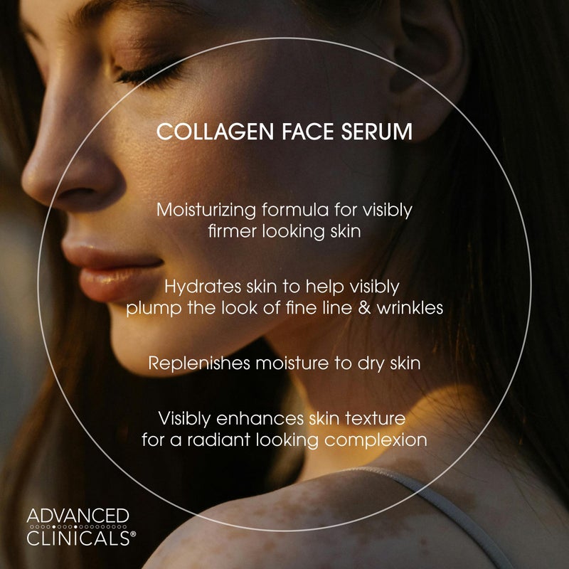 Advanced Clinicals Collagen Serum For Face | Visible Anti Aging Collagen Peptide Serum + Hyaluronic Acid Moisturizer Improves Look Of Wrinkles, Dry Skin, & Fine Lines, No added Fragrance, 1.75 Fl Oz - Image 3