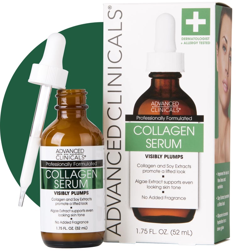 Advanced Clinicals Collagen Serum For Face | Visible Anti Aging Collagen Peptide Serum + Hyaluronic Acid Moisturizer Improves Look Of Wrinkles, Dry Skin, & Fine Lines, No added Fragrance, 1.75 Fl Oz - Image 1