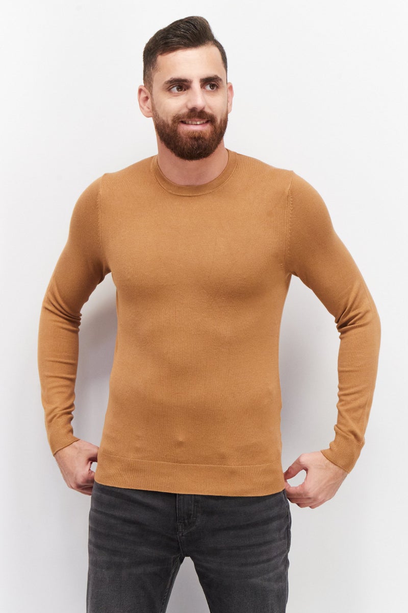 Celio سويت شيرتات رجالية بأكمام طويلة وياقة دائرية، تان - Image 1