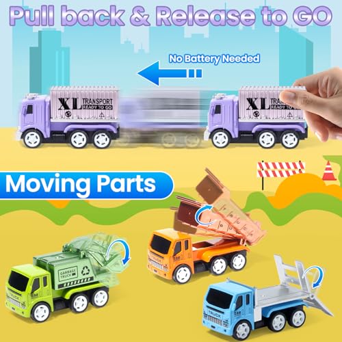 Oriate 6 PCS Diecast Metal Toy Trucks Vehicle Set Cars Toys with Movable Parts Mini Pull Back Toy Cars for Kids Include Garbage Truck Dump Truck for Boys Girls Age 3 4 5 6 - Image 5