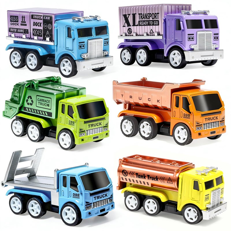 Oriate 6 PCS Diecast Metal Toy Trucks Vehicle Set Cars Toys with Movable Parts Mini Pull Back Toy Cars for Kids Include Garbage Truck Dump Truck for Boys Girls Age 3 4 5 6 - Image 3